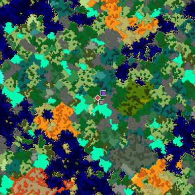 Predicted biome map of Java 1.16 seed 5804966963264112561 around estimated spawn