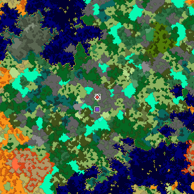 Predicted biome map of Java 1.16 seed -6241849027835220716 around estimated spawn