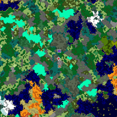 Predicted biome map of Java 1.16 seed -1176637933443320493 around estimated spawn
