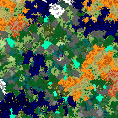 Predicted biome map of Java 1.16 seed -3700923719184507486 around estimated spawn