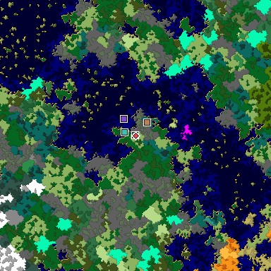 Predicted biome map of Java 1.16 seed -8128544280156764203 around estimated spawn