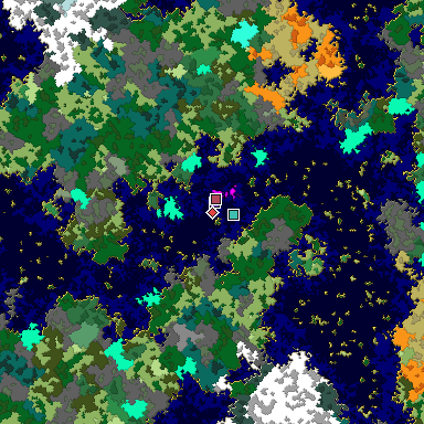 Predicted biome map of Java 1.16 seed -630009145781998247 around estimated spawn