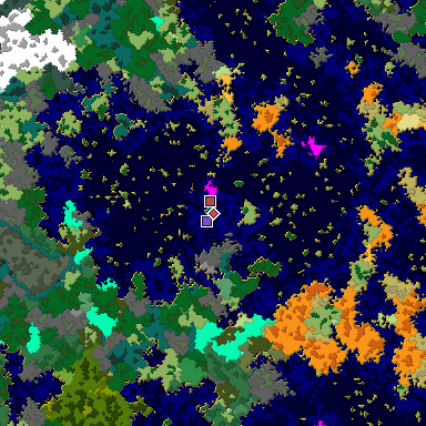 Predicted biome map of Java 1.16 seed -1712831523145608831 around estimated spawn