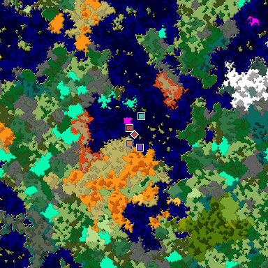 Predicted biome map of Java 1.16 seed 8149743457229106271 around estimated spawn