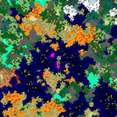 Predicted biome map of Java 1.16 seed 8067148243529081332 around estimated spawn