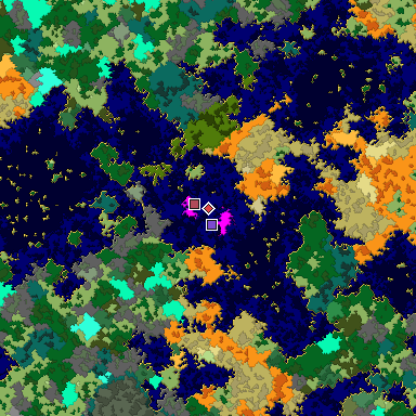 Predicted biome map of Java 1.16 seed 1258636478551624932 around estimated spawn