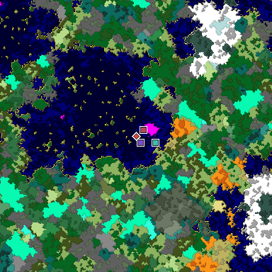 Predicted biome map of Java 1.16 seed 1366207617902706413 around estimated spawn