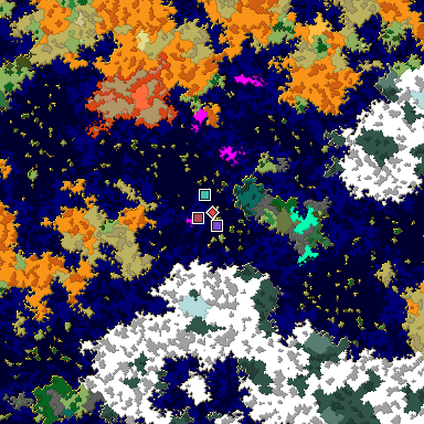 Predicted biome map of Java 1.16 seed -4937945889359966873 around estimated spawn