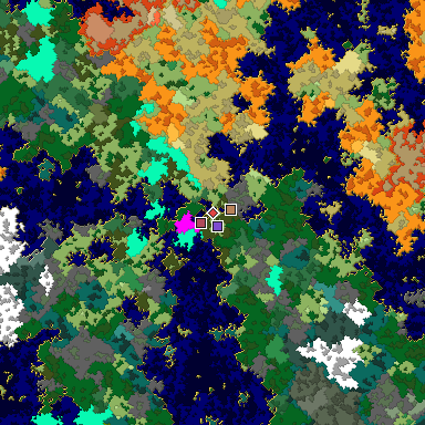 Predicted biome map of Java 1.16 seed -8100718986484550511 around estimated spawn