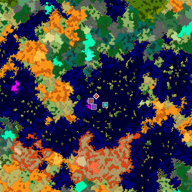 Predicted biome map of Java 1.16 seed 3065828046671253601 around estimated spawn