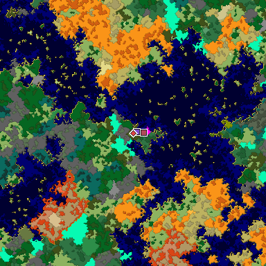 Predicted biome map of Java 1.16 seed 4603963302283511235 around estimated spawn