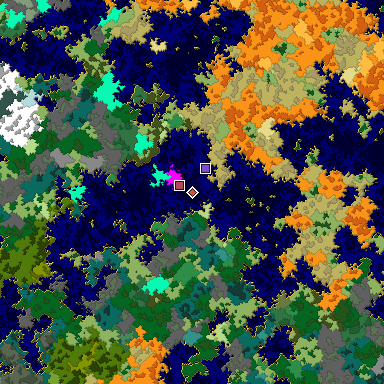 Predicted biome map of Java 1.16 seed -2651348540214426019 around estimated spawn