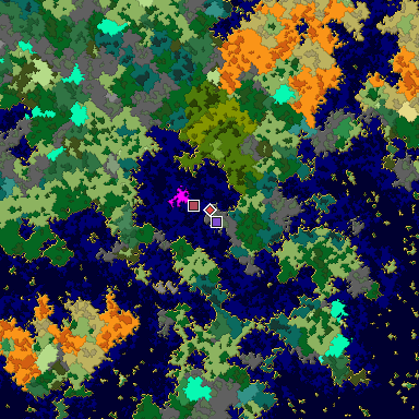 Predicted biome map of Java 1.16 seed 3685616530008345158 around estimated spawn