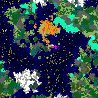 Predicted biome map of Java 1.16 seed 2229192165793240720 around estimated spawn