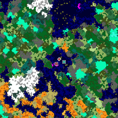 Predicted biome map of Java 1.16 seed -82094460623673814 around estimated spawn