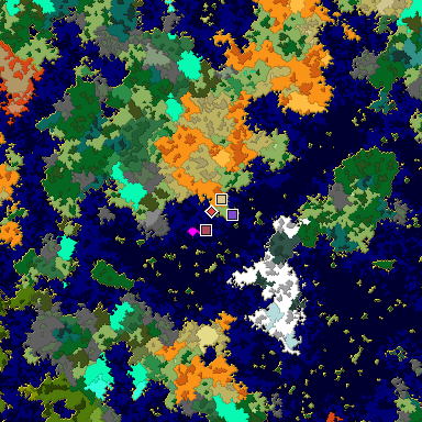 Predicted biome map of Java 1.16 seed 7622456645160062262 around estimated spawn