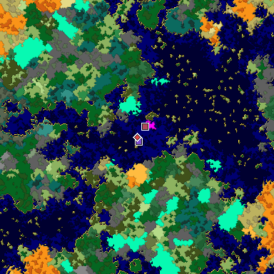 Predicted biome map of Java 1.16 seed -5067013036210450118 around estimated spawn