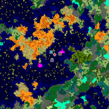Predicted biome map of Java 1.16 seed -1297264488818117422 around estimated spawn