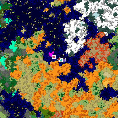 Predicted biome map of Java 1.16 seed 1374664066856019207 around estimated spawn