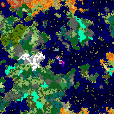 Predicted biome map of Java 1.16 seed -5842259943150222502 around estimated spawn