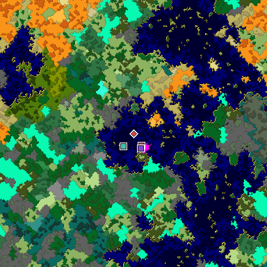 Predicted biome map of Java 1.16 seed -8086725021803839165 around estimated spawn