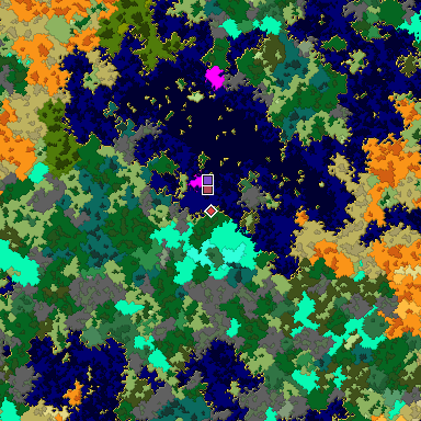 Predicted biome map of Java 1.16 seed -5545241742451536944 around estimated spawn