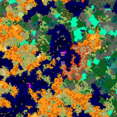 Predicted biome map of Java 1.16 seed -6488715388787292620 around estimated spawn