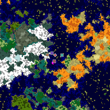 Predicted biome map of Java 1.16 seed -40988104102568425 around estimated spawn