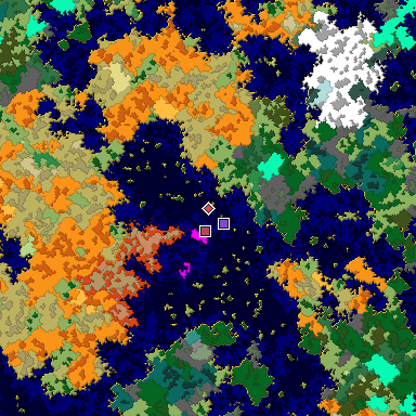 Predicted biome map of Java 1.16 seed -4472867577233486382 around estimated spawn
