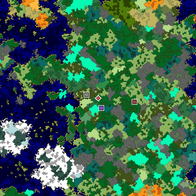 Predicted biome map of Java 1.16 seed 9112306788704843589 around estimated spawn