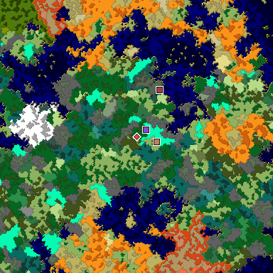 Predicted biome map of Java 1.16 seed -3914097518569549652 around estimated spawn