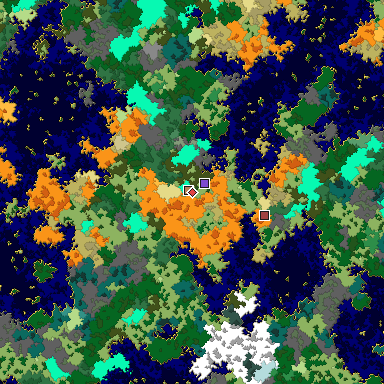 Predicted biome map of Java 1.16 seed 6850598526453761246 around estimated spawn