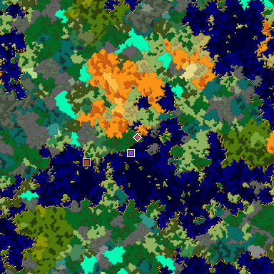 Predicted biome map of Java 1.16 seed 1260947353968858206 around estimated spawn