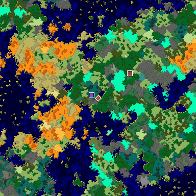 Predicted biome map of Java 1.16 seed -4576687992275699791 around estimated spawn