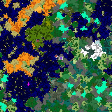 Predicted biome map of Java 1.16 seed -8832722664396280331 around estimated spawn