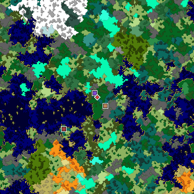 Predicted biome map of Java 1.16 seed -7569867172408708315 around estimated spawn