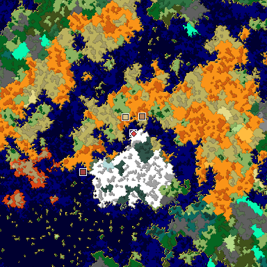 Predicted biome map of Java 1.16 seed 3111403803479633441 around estimated spawn