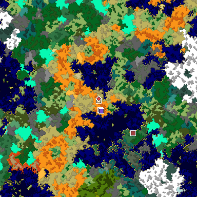 Predicted biome map of Java 1.16 seed -8363900811854890260 around estimated spawn