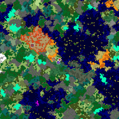 Predicted biome map of Java 1.16 seed 1361118965172418964 around estimated spawn