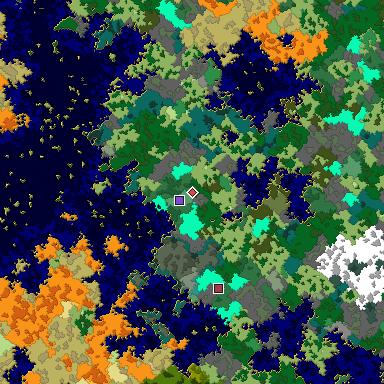 Predicted biome map of Java 1.16 seed 6509573906749194198 around estimated spawn