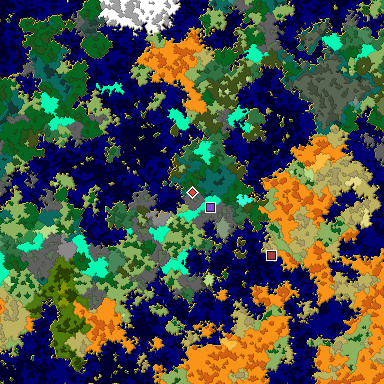 Predicted biome map of Java 1.16 seed 8521496845569998395 around estimated spawn