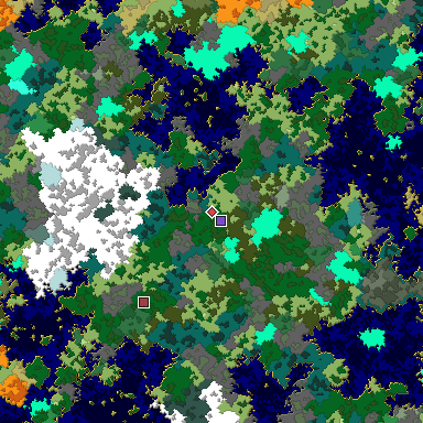 Predicted biome map of Java 1.16 seed -1777117748988174541 around estimated spawn