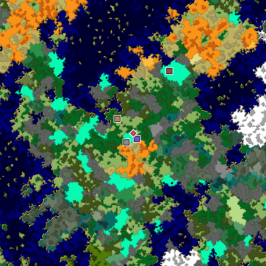 Predicted biome map of Java 1.16 seed 1439733010382405179 around estimated spawn