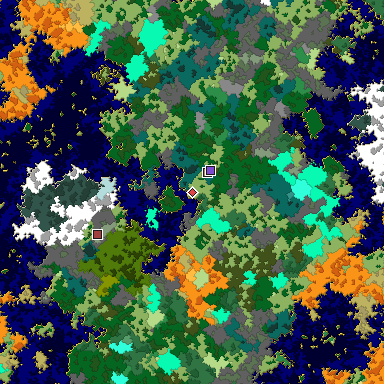 Predicted biome map of Java 1.16 seed 7229958624284596576 around estimated spawn