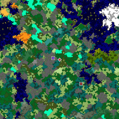 Predicted biome map of Java 1.16 seed -1793770713038892310 around estimated spawn