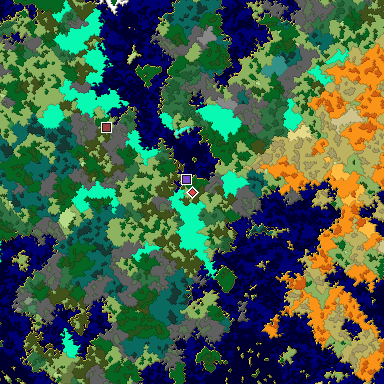 Predicted biome map of Java 1.16 seed 8411417877461173034 around estimated spawn