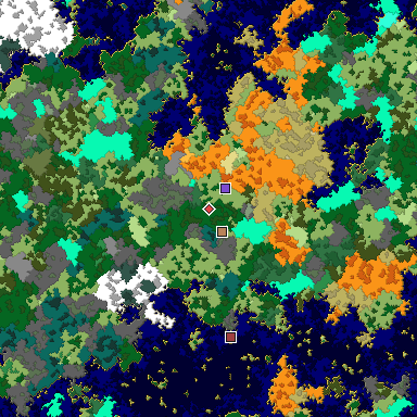 Predicted biome map of Java 1.16 seed 5001118437947384228 around estimated spawn