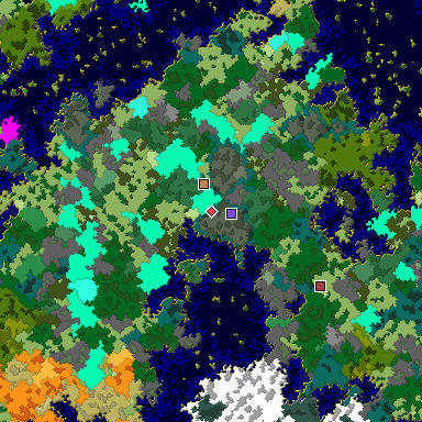 Predicted biome map of Java 1.16 seed -1801976102177962853 around estimated spawn