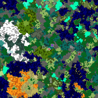 Predicted biome map of Java 1.16 seed 143159683023619413 around estimated spawn