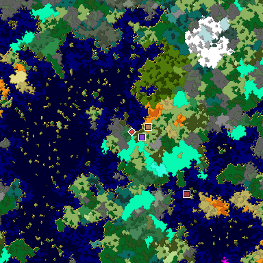 Predicted biome map of Java 1.16 seed -998121645540730299 around estimated spawn